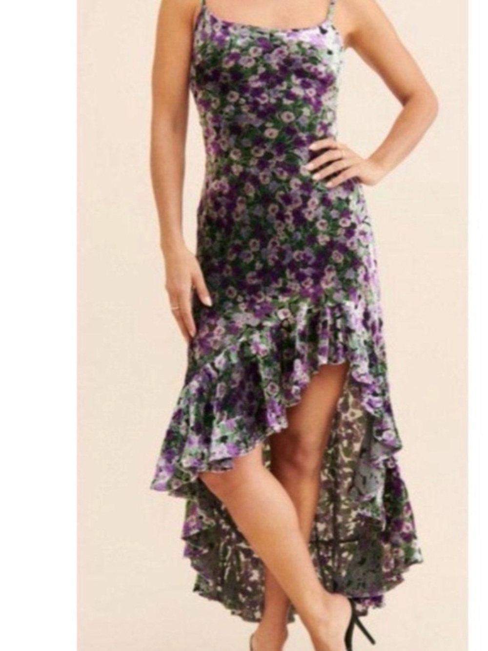 Velvet Floral High-Low Slip Dress in Purple and Black - Picture 4 of 4
